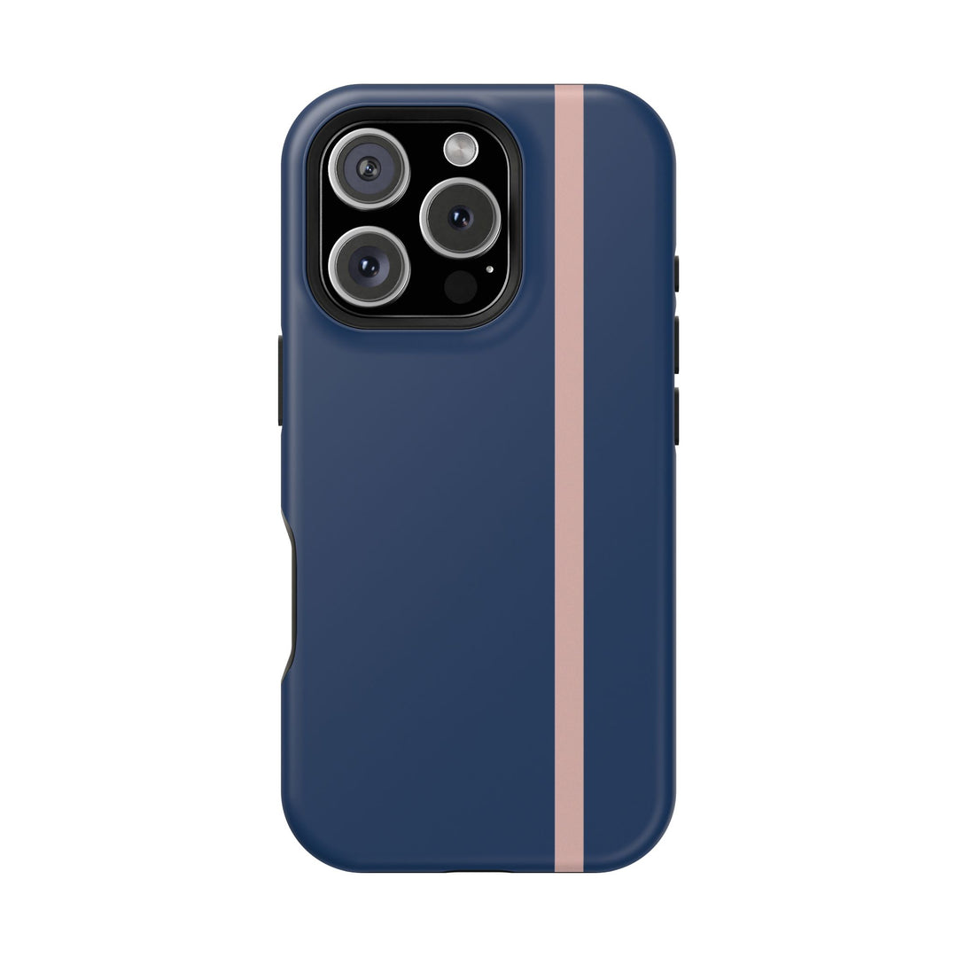 MagSafe Navy Blue Blush Pink Stripe Tough Phone Case iPhone 18 17 16 15 14 13 Pro Max Samsung Galaxy S26 Dual Layer Modern Luxury Cover - Studio40ParkLane