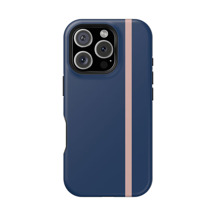 MagSafe Navy Blue Blush Pink Stripe Tough Phone Case iPhone 18 17 16 15 14 13 Pro Max Samsung Galaxy S26 Dual Layer Modern Luxury Cover - Studio40ParkLane