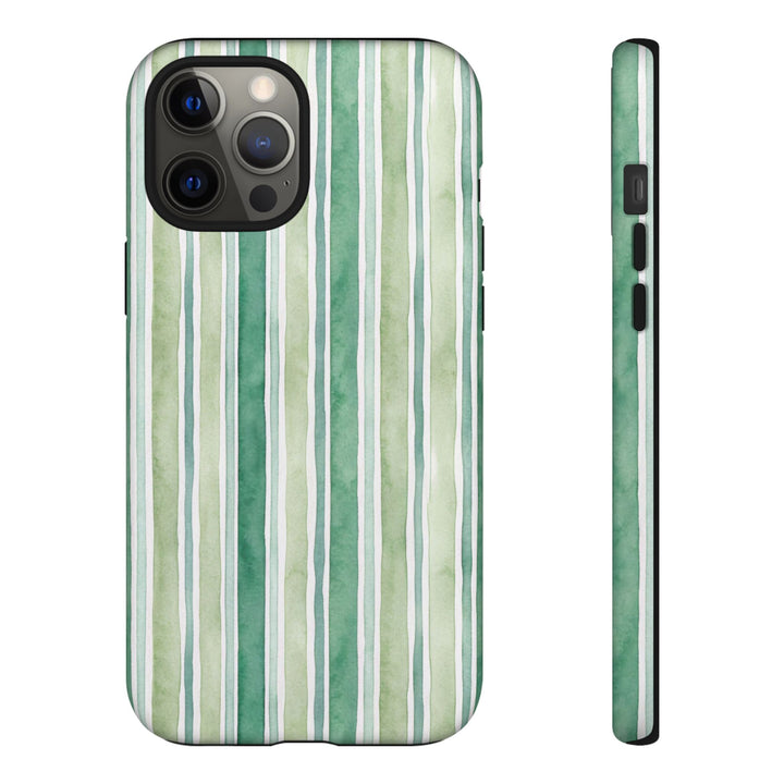 Aesthetic Tough Green Watercolor Stripes Premium Phone Case - For iPhone 17 Pro Max iPhone 16 Pro iPhone 15 Iphone 14 Plus 13 Pro 12 11 10 - Studio40ParkLane