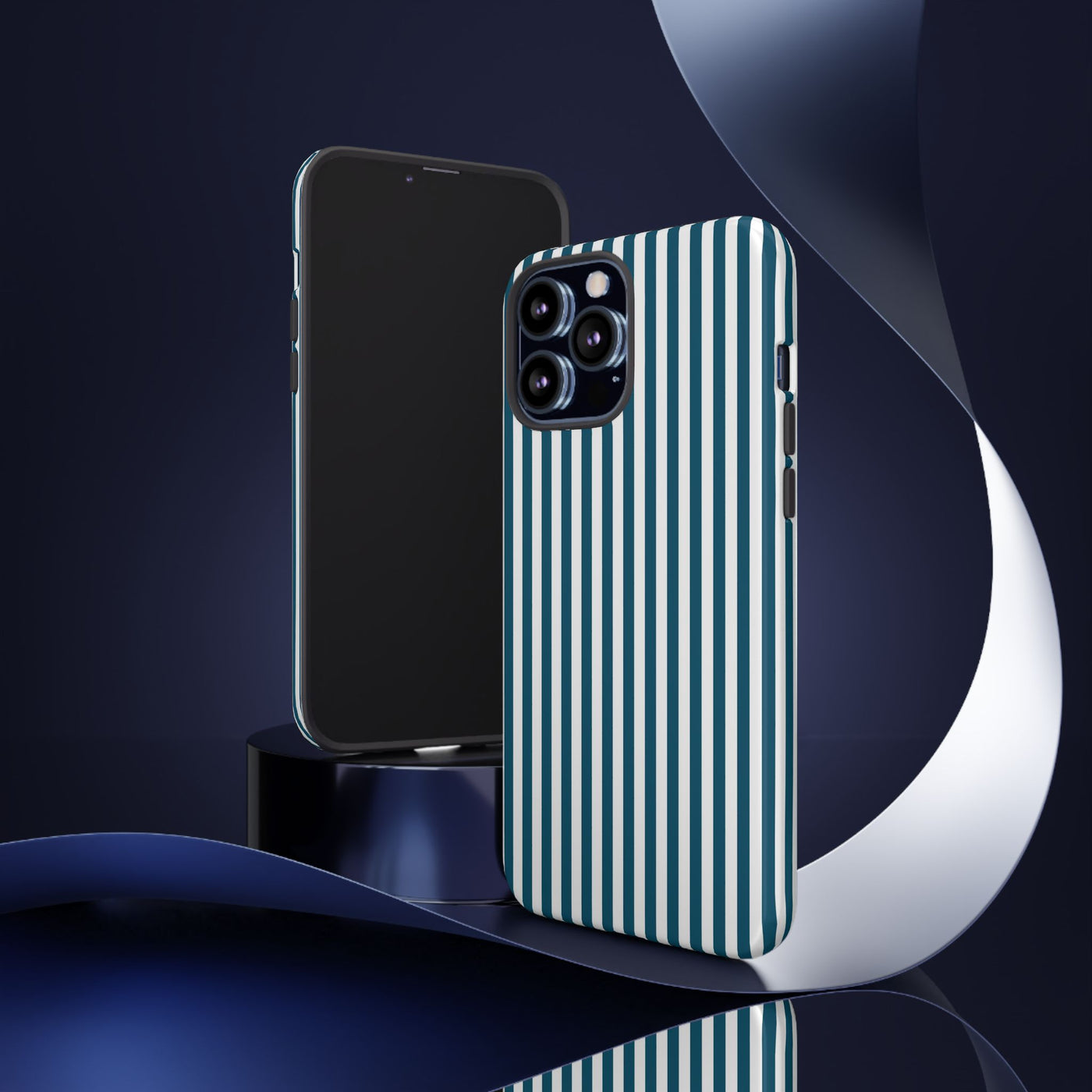 Tough Premium Teal Blue Stripes Phone Case Gift for Her - For Apple iPhone 16 Pro Max 16e iPhone 15 Pro iPhone Iphone 14 Plus 13 Pro 12 SE XR - Studio40ParkLane