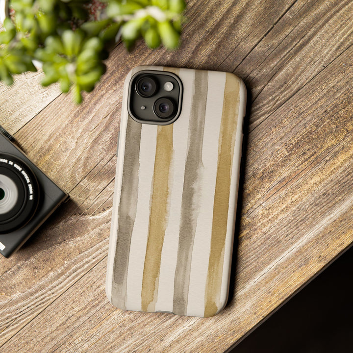 Tough Cute Brown Beige Stripes Phone Case, for IPhone 17 Pro Max | Iphone 17 Air, Iphone 16, IPhone 15, 14 13 12, Samsung Galaxy S26, S25, S24, S23 - Studio40ParkLane