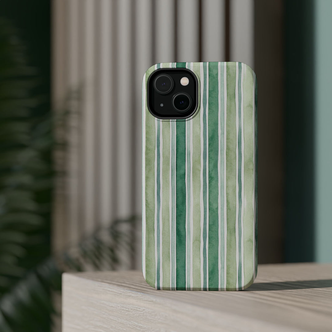Aesthetic Tough Magsafe Green Stripes Watercolor Phone Case - For iPhone 17 Pro Max iPhone 16 Pro iPhone 15 Iphone 14 Plus 13 Pro 12 11 10 - Studio40ParkLane