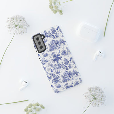 Premium Tough Blue French Toile Gift for Her Cute Phone Cases for Samsung and Iphone, 16, 15, 14, S24, S23, S22, S21, S20, Plus, Ultra, Pro