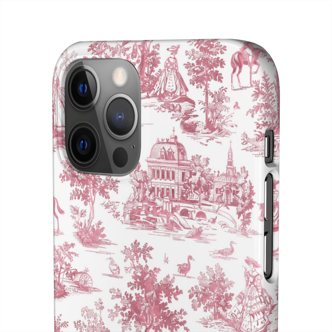 Sleek Snap Pink French Toile Cute Phone Case for iPhone 16 15 14 13 12 11 X Xs Max Xr Pro Plus Samsung Galaxy S24 S23 S22 S21 S20 Note Ultra