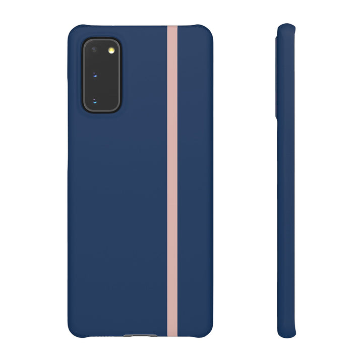 Sleek Navy Blue Pink Stripe Snap Phone Case for iPhone 18 17 16 15 14 13 Pro Max, Samsung Galaxy S26 S25 Ultra Lightweight Cute Phone Case - Studio40ParkLane
