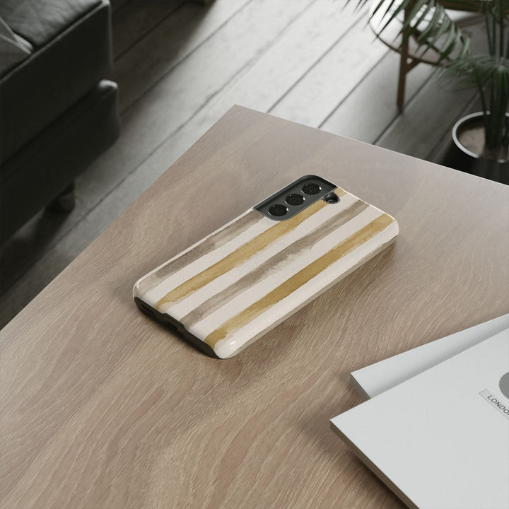 Tough Cute Brown Beige Stripes Phone Case, for IPhone 17 Pro Max | Iphone 17 Air, Iphone 16, IPhone 15, 14 13 12, Samsung Galaxy S26, S25, S24, S23 - Studio40ParkLane