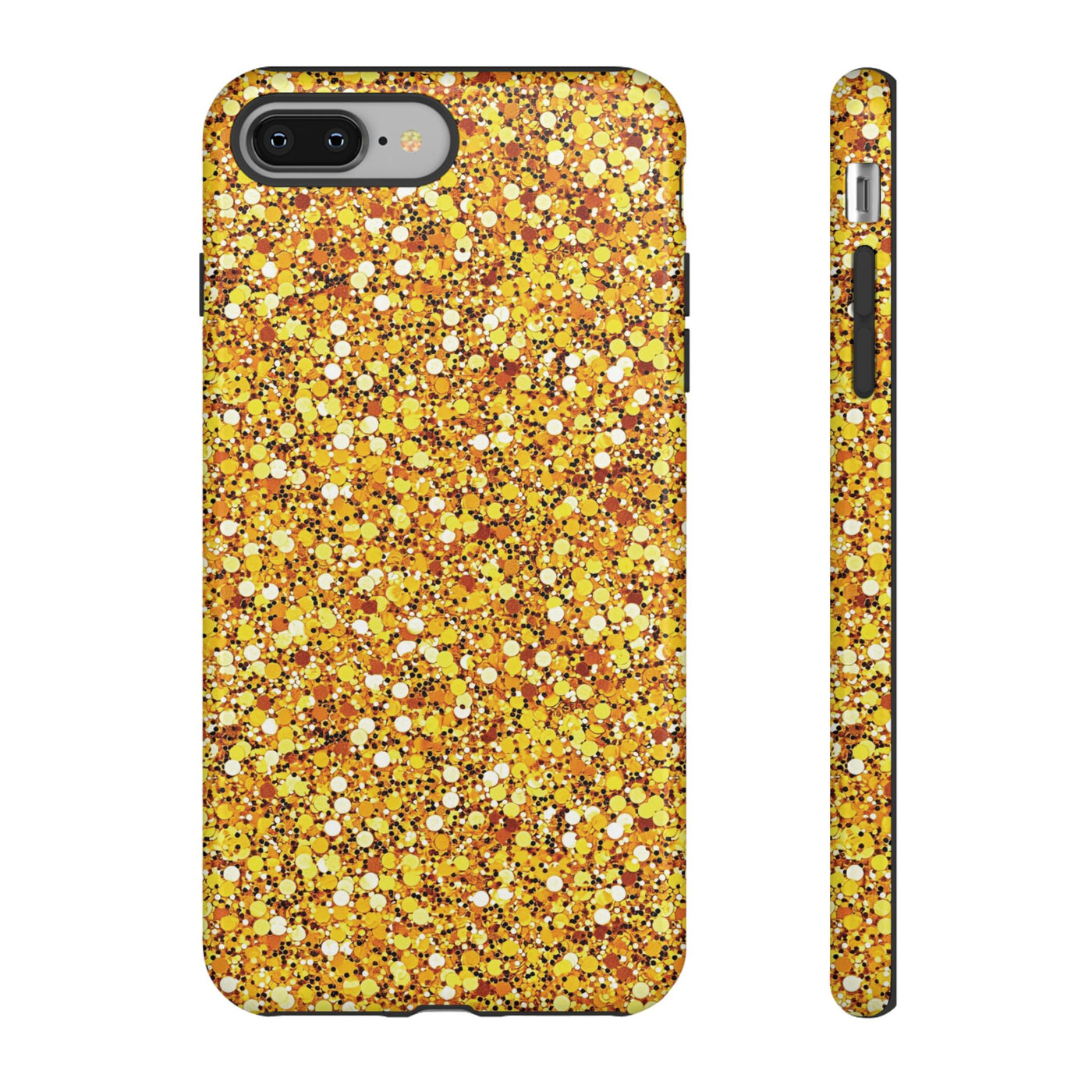 Chic Gold Faux Play on Glitter Effect Cute Phone Case, for IPhone 16 pro Max | Iphone 15, Iphone 14, IPhone 13 Case, 11 8 7, Samsung Galaxy S24, S23, S22, S21, 2 Layer Protection