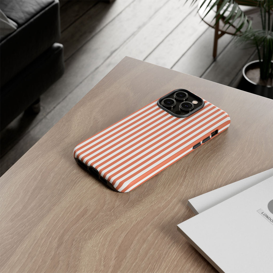 Tough Premium Peach Stripes Phone Case Gift for Her - For Apple iPhone 16 Pro Max 16e iPhone 15 Pro iPhone Iphone 14 Plus 13 Pro 12 SE XR - Studio40ParkLane