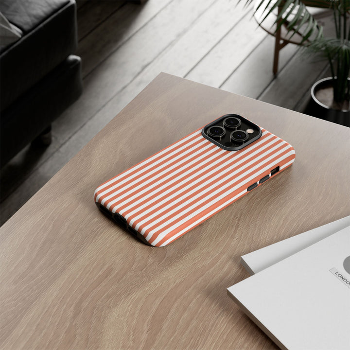 Tough Premium Peach Stripes Phone Case Gift for Her - For Apple iPhone 16 Pro Max 16e iPhone 15 Pro iPhone Iphone 14 Plus 13 Pro 12 SE XR - Studio40ParkLane
