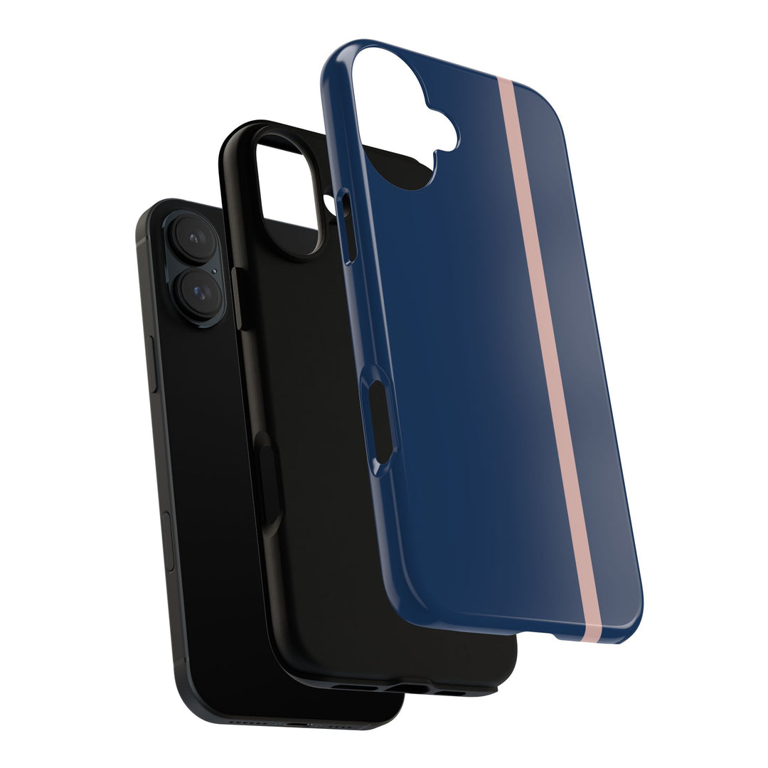 Tough Phone Case Navy Blue Orange Stripe iPhone 18 17 16 15 14 13 12 Pro Max Plus, Samsung Galaxy S26 S25 S24 Ultra Cute Preppy Sport - Studio40ParkLane