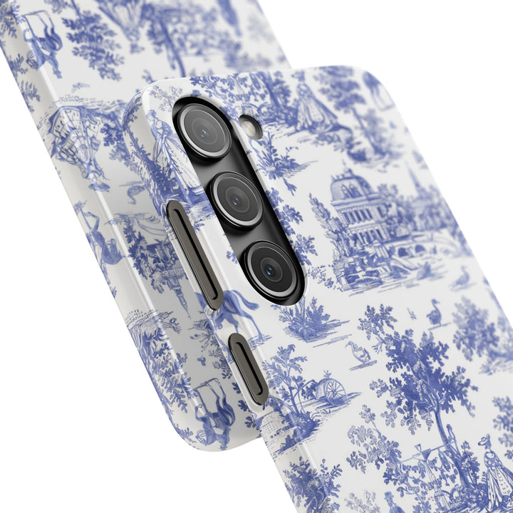 Sleek Snap Blue French Toile Cute Phone Case for iPhone 16 15 14 13 12 11 X Xs Max Xr Pro Plus Samsung Galaxy S24 S23 S22 S21 S20 Note Ultra
