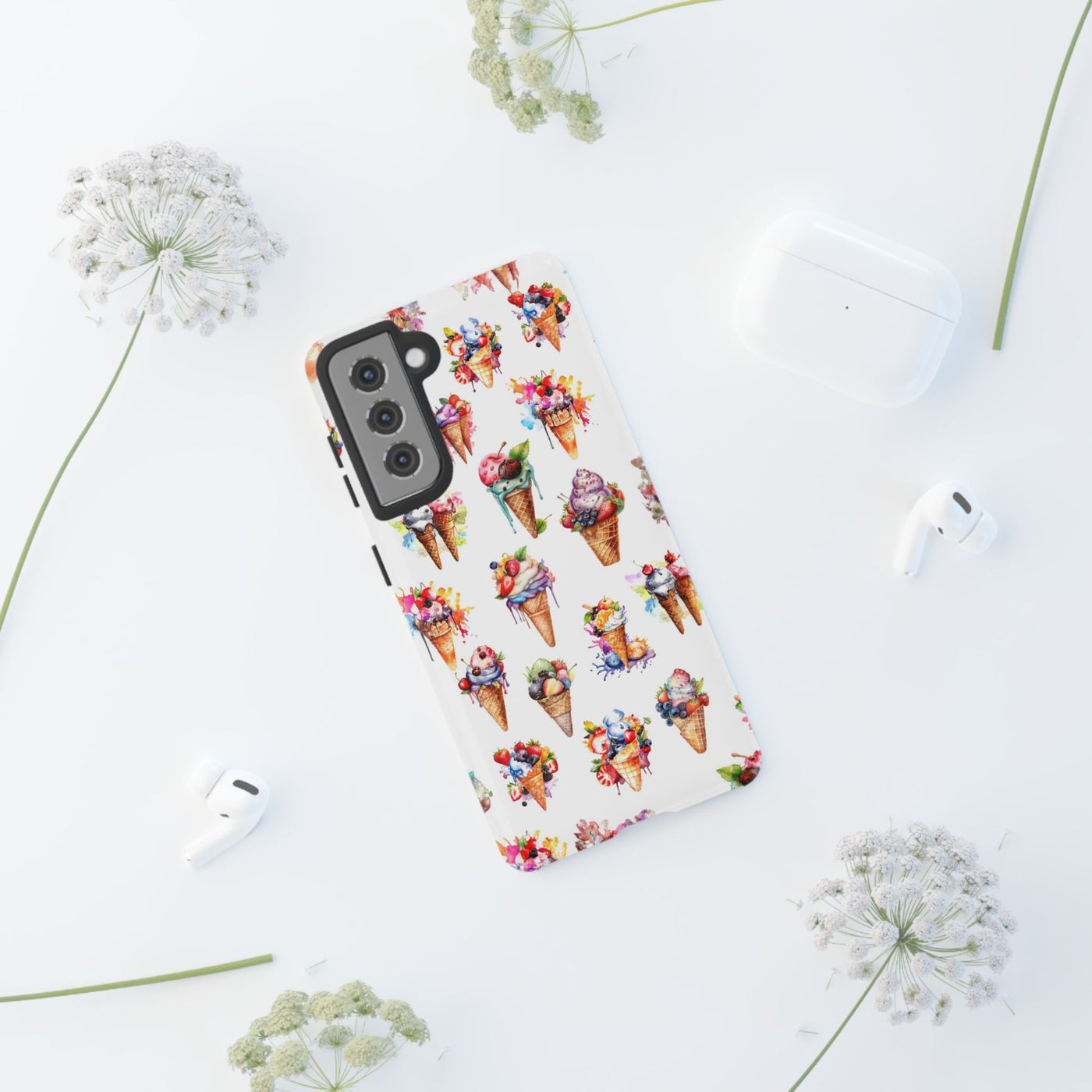 Impact Resistant, Summer Icecream, Cute Phone Cases for Samsung S24, S23, S22, S21, IPhone 15 pro, Iphone 14 pro, Iphone 13 IPhone 12, Iphone 11