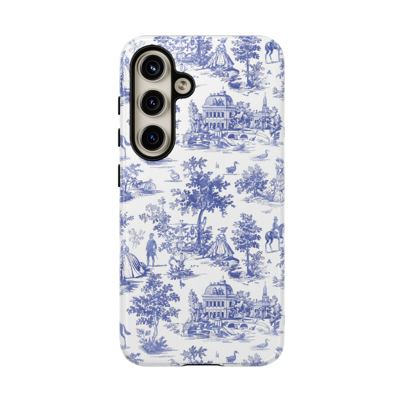 Premium Tough Blue French Toile Gift for Her Cute Phone Cases for Samsung and Iphone, 16, 15, 14, S24, S23, S22, S21, S20, Plus, Ultra, Pro