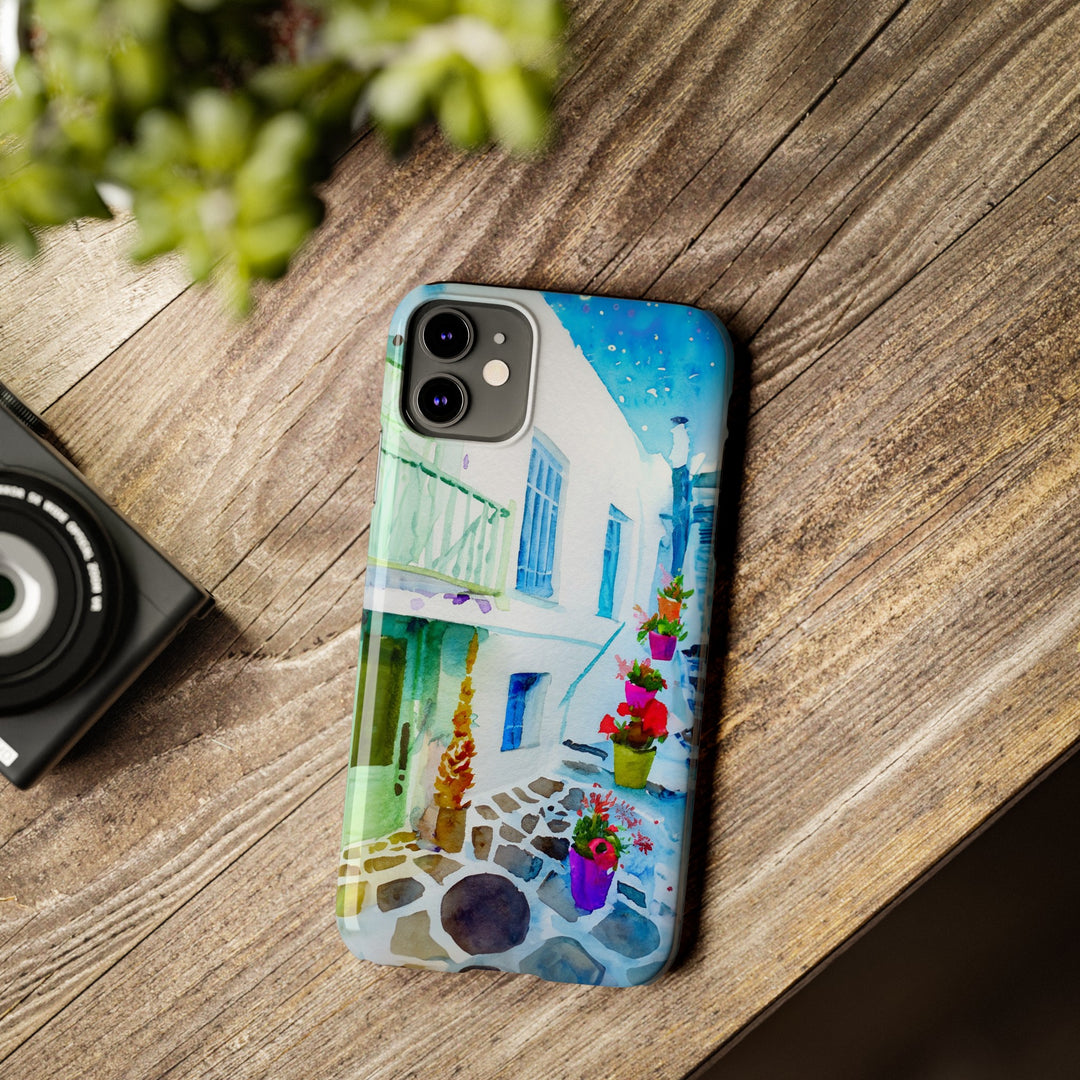 Slim Cute Phone Cases for Iphone | iPhone 15 Case | iPhone 15 Pro Max Case, Iphone 14, Iphone 14 Pro Max, Iphone 13, Colorful Greek Alley Watercolor - Studio40ParkLane