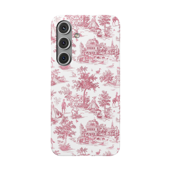 Sleek Snap Pink French Toile Cute Phone Case for iPhone 16 15 14 13 12 11 X Xs Max Xr Pro Plus Samsung Galaxy S24 S23 S22 S21 S20 Note Ultra