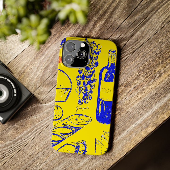 Slim Cute Phone Cases for Iphone | iPhone 15 Case | iPhone 15 Pro Max Case, Iphone 14, Iphone 14 Pro Max, Iphone 13, French Food Wine Yellow Blue - Studio40ParkLane