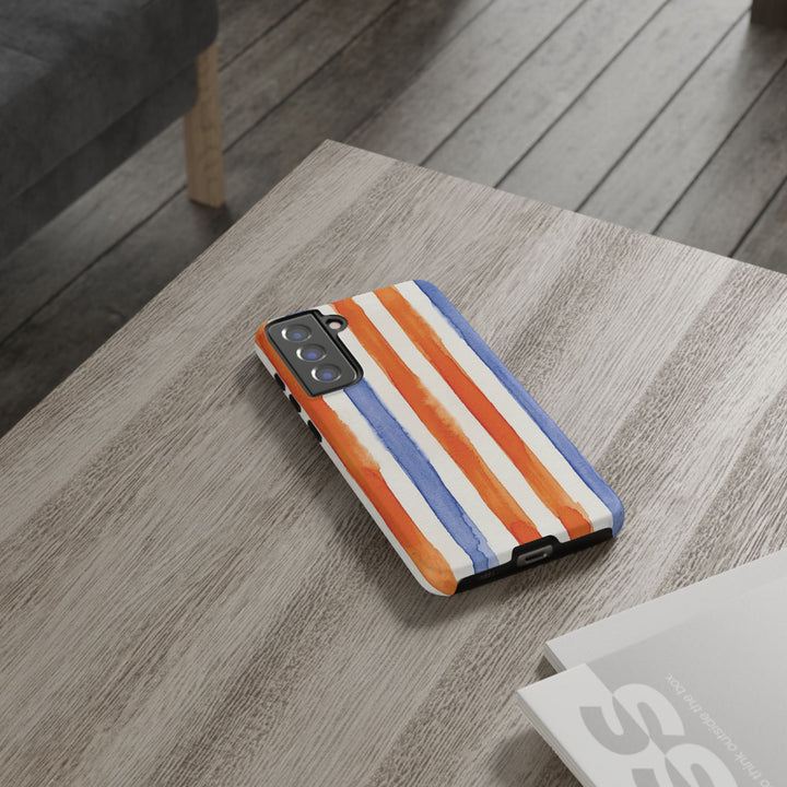 Tough Cute Blue Orange Stripes Phone Case, for IPhone 17 Pro Max | Iphone 17 Air, Iphone 16, IPhone 15, 14 13 12, Samsung Galaxy S26, S25, S24, S23 - Studio40ParkLane