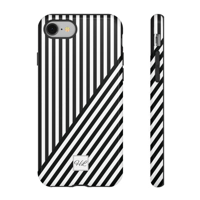 Custom Personalized Aesthetic Stripes Black White Tough Phone Case - For iPhone 17 Pro Max iPhone 16 Pro iPhone 15 Iphone 14 Plus 13 12 11 - Studio40ParkLane