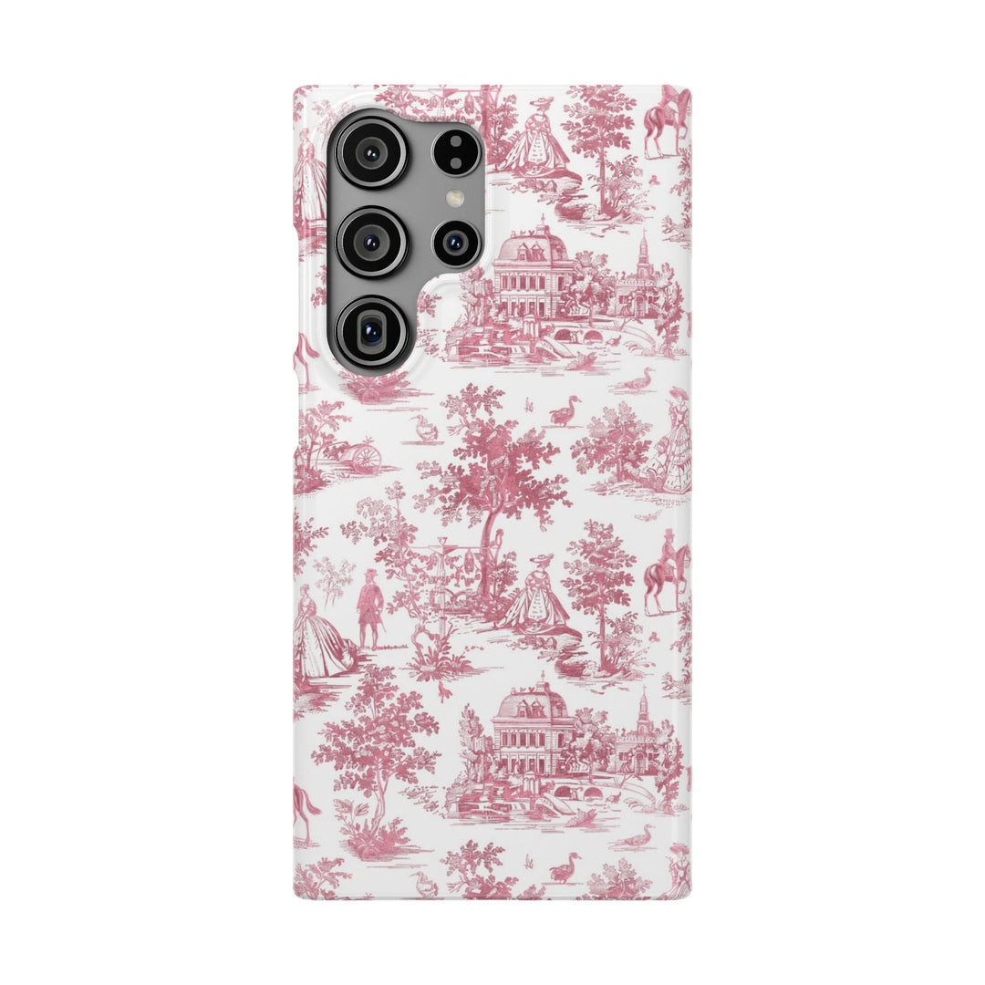 Sleek Snap Pink French Toile Cute Phone Case for iPhone 16 15 14 13 12 11 X Xs Max Xr Pro Plus Samsung Galaxy S24 S23 S22 S21 S20 Note Ultra