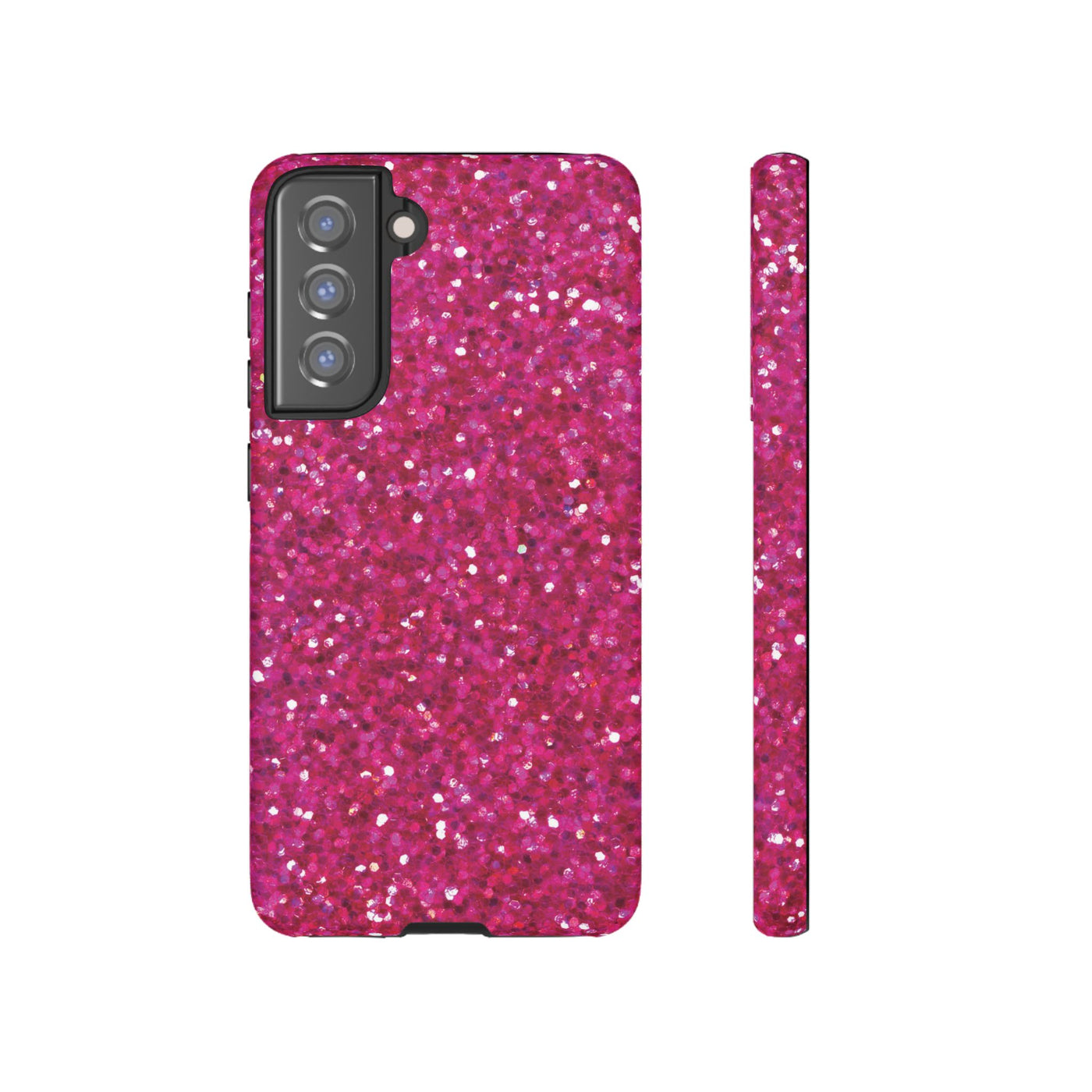 Chic Pink Faux Play on Glitter Effect Cute Phone Case, for IPhone 16 pro Max | Iphone 15, Iphone 14, IPhone 13 Case, 11 8 7, Samsung Galaxy S24, S23, S22, S21, 2 Layer Protection