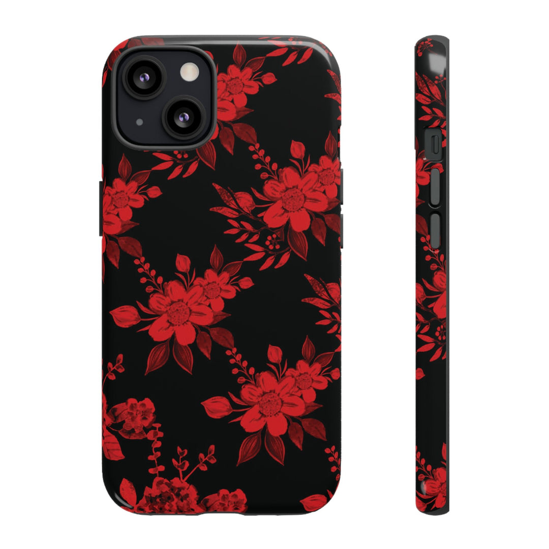 Cute IPhone Case | Red Black Flowers, iPhone 15 Case | iPhone 15 Pro Case, Iphone 14 Case, Iphone 14 Pro Max Case, Protective Iphone Case - Studio40ParkLane