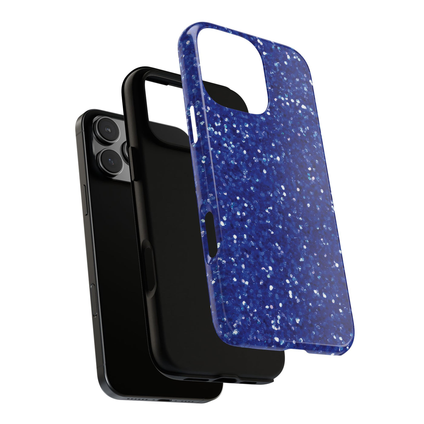 Chic Blue Faux Play on Glitter Effect Cute Phone Case, for IPhone 16 pro Max | Iphone 15, Iphone 14, IPhone 13 Case, 11 8 7, Samsung Galaxy S24, S23, S22, S21, 2 Layer Protection