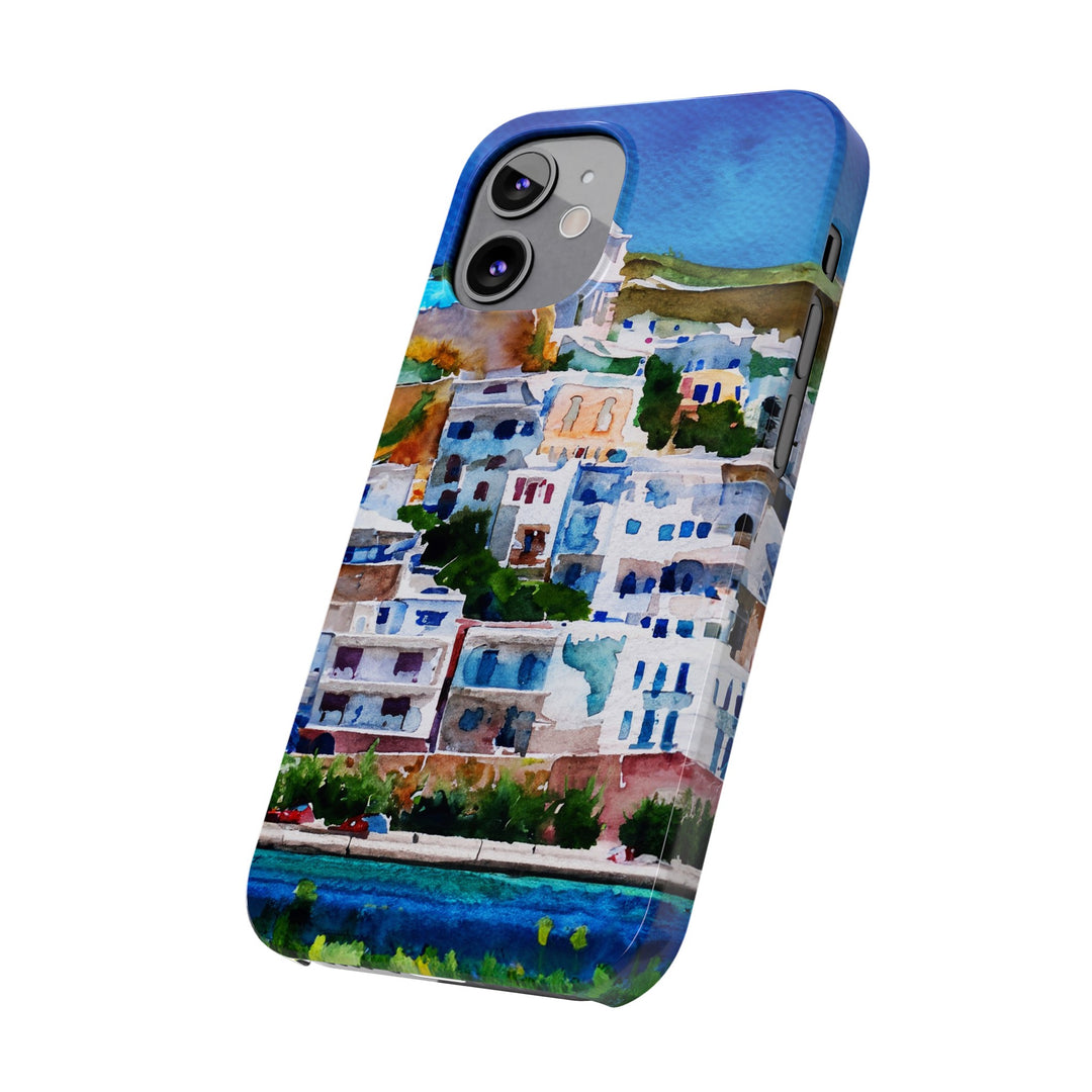 Slim Cute Phone Cases for Iphone | iPhone 15 Case | iPhone 15 Pro Max Case, Iphone 14, Iphone 14 Pro Max, Iphone 13, Colorful Greek House Watercolor - Studio40ParkLane