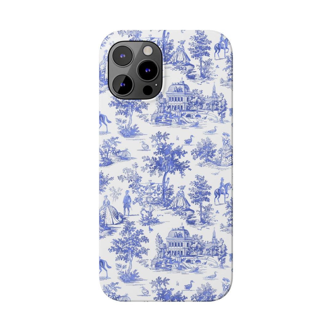 Slim Blue Vintage French Toile Cute Phone Cases for Iphone 16 Pro Max | iPhone 15 Case | iPhone 15 Pro Max Case, Iphone 14, Iphone 14 Pro Max, Iphone 13 12 11 8 7 - Studio40ParkLane