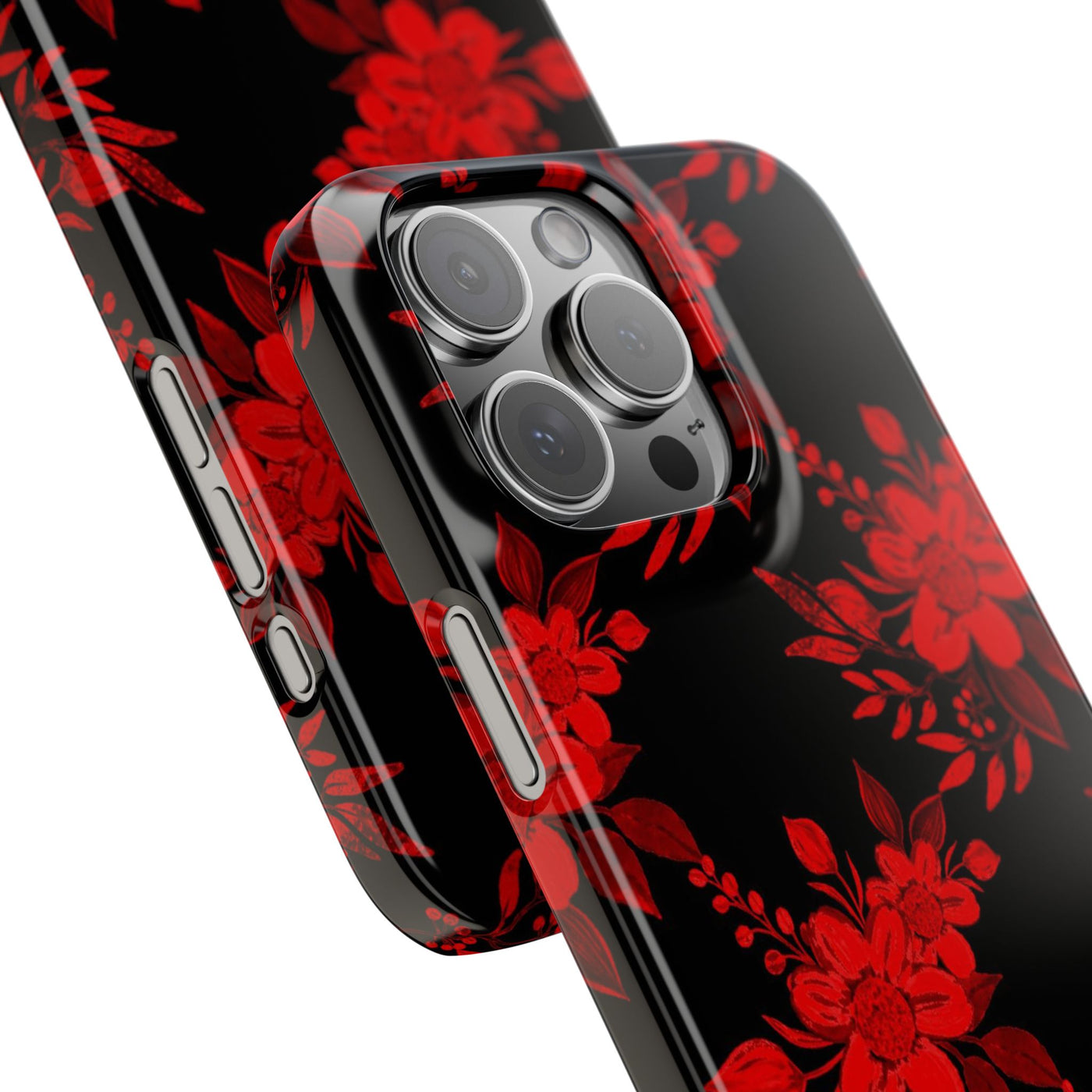 Slim Cute Phone Cases for Iphone - | iPhone 15 Case | iPhone 15 Pro Max Case, Iphone 14 Case, Iphone 14 Pro Max, Iphone 13, Red Black Flowers