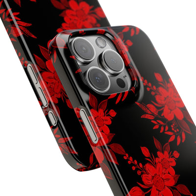 Slim Cute iPhone Cases - | iPhone 15 Case | iPhone 15 Pro Max Case, Iphone 14 Case, Iphone 14 Pro Max, Iphone 13, Red Black Flowers