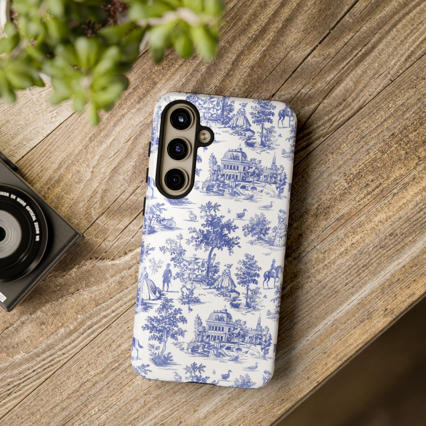 Premium Tough Blue French Toile Gift for Her Cute Phone Cases for Samsung and Iphone, 16, 15, 14, S24, S23, S22, S21, S20, Plus, Ultra, Pro