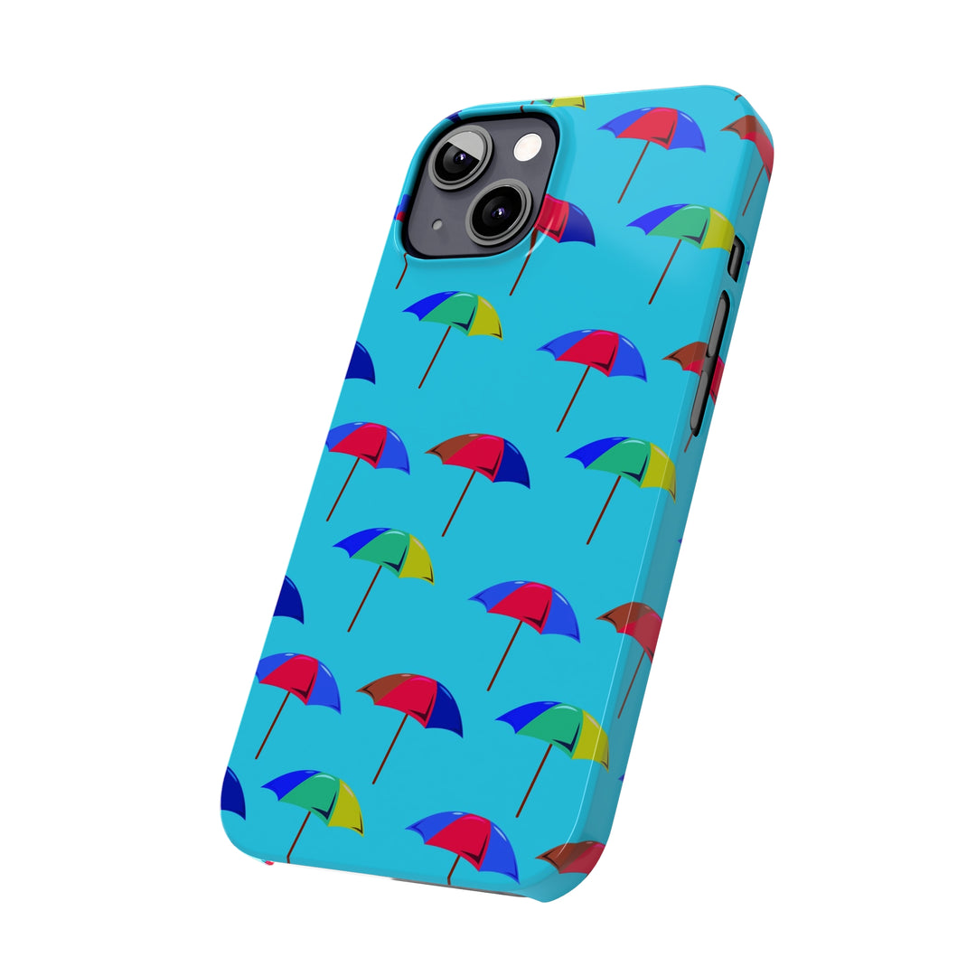 Slim Cute Phone Cases for Iphone - | iPhone 15 Case | iPhone 15 Pro Max Case, Iphone 14 Case, Iphone 14 Pro Max, Iphone 13, Colorful Beach Parasol Blue - Studio40ParkLane