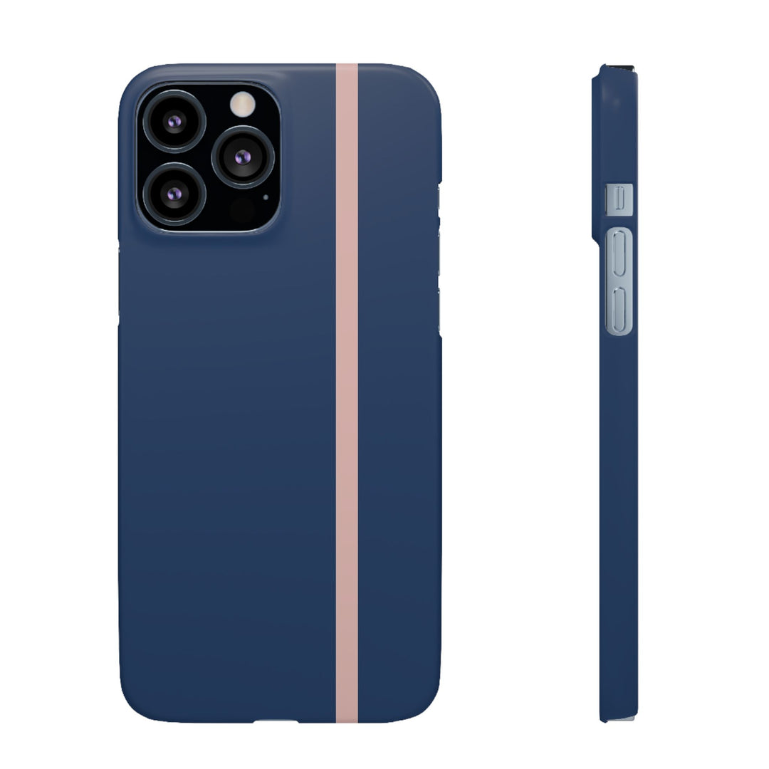 Sleek Navy Blue Pink Stripe Snap Phone Case for iPhone 18 17 16 15 14 13 Pro Max, Samsung Galaxy S26 S25 Ultra Lightweight Cute Phone Case - Studio40ParkLane