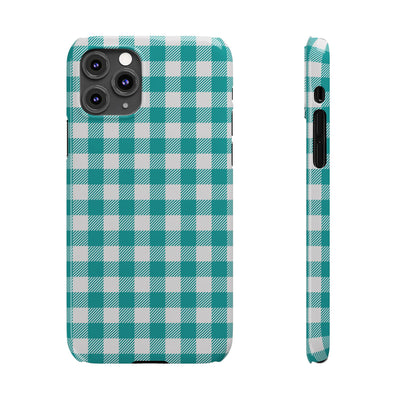 Slim Turquoise Gingham Gift for Her Cute Phone Cases for Iphone 16 Pro Max | iPhone 15 Case | iPhone 15 Pro Max Case, Iphone 14, 13, 12, 11, 10, 8, 7