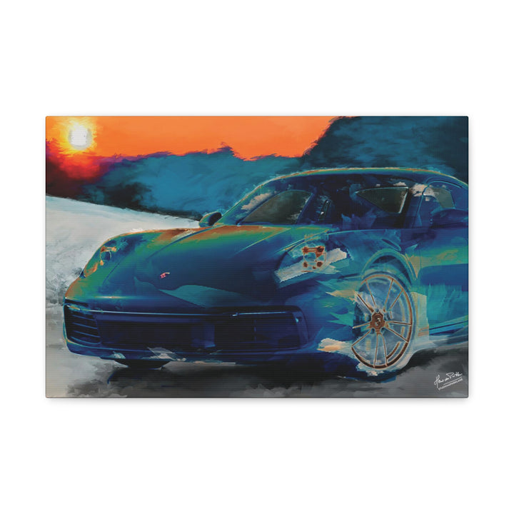 Porsche Wall Art on Canvas Print Gallery Wrapped - Gorgeous Porsche 911 Carrera Wall Art - Set in the mountains with a Sunset - Home Decor - Studio40ParkLane