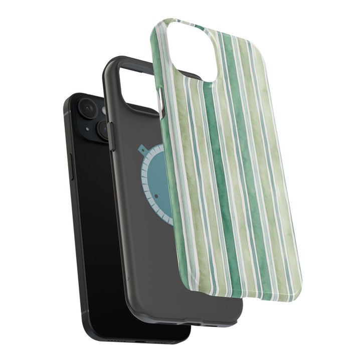 Aesthetic Tough Magsafe Green Stripes Watercolor Phone Case - For iPhone 17 Pro Max iPhone 16 Pro iPhone 15 Iphone 14 Plus 13 Pro 12 11 10 - Studio40ParkLane