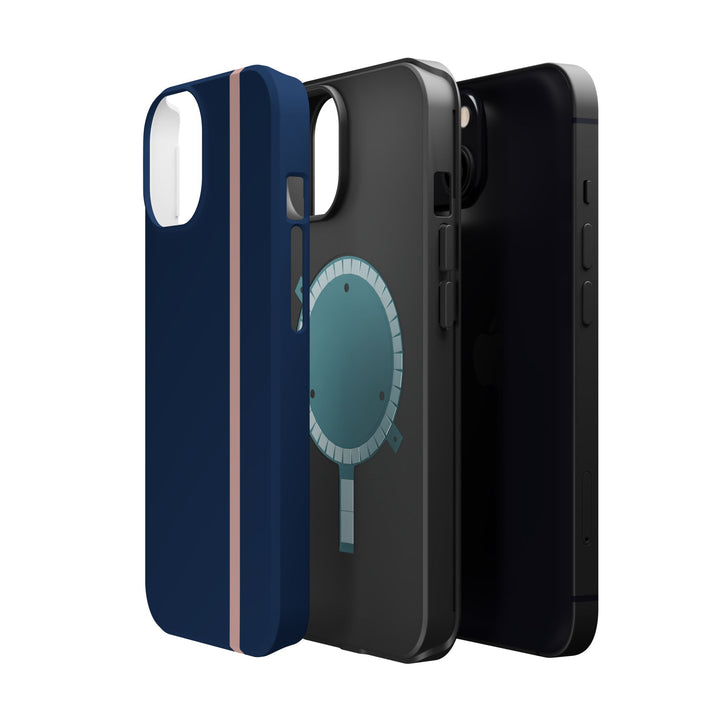 MagSafe Navy Blue Blush Pink Stripe Tough Phone Case iPhone 18 17 16 15 14 13 Pro Max Samsung Galaxy S26 Dual Layer Modern Luxury Cover - Studio40ParkLane