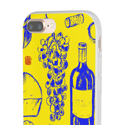 Cute Flexi Phone Cases, French Food Wine Yellow Blue, Compatible with Samsung Galaxy S23, Samsung S22, Samsung S21, Samsung S20, Galaxy S20 Ultra