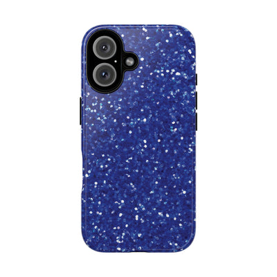 Chic Blue Faux Play on Glitter Effect Cute Phone Case, for IPhone 16 pro Max | Iphone 15, Iphone 14, IPhone 13 Case, 11 8 7, Samsung Galaxy S24, S23, S22, S21, 2 Layer Protection