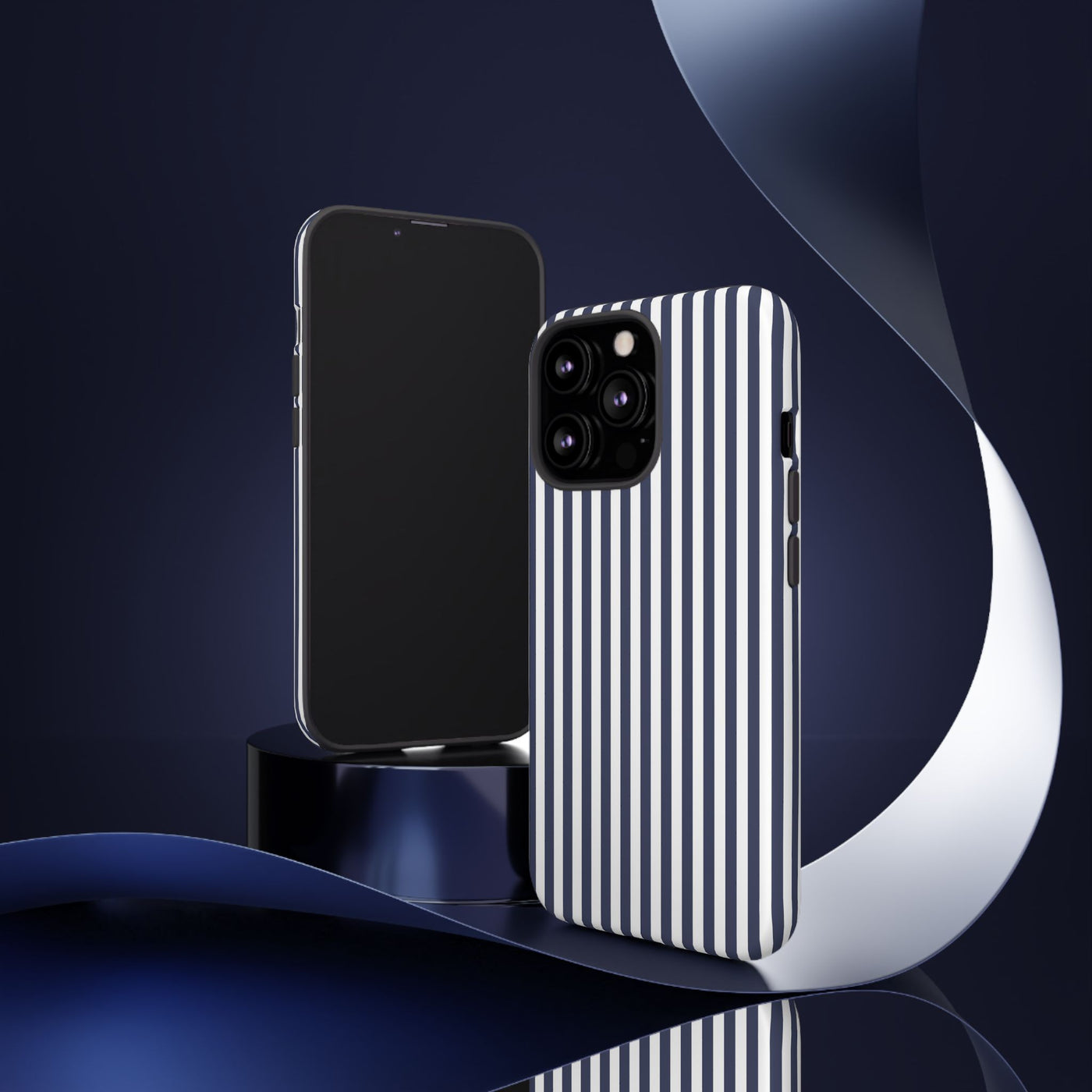 Tough Premium Navy Blue Stripes Phone Case Gift for Her - For Apple iPhone 16 Pro Max 16e iPhone 15 Pro iPhone Iphone 14 Plus 13 Pro 12 SE XR - Studio40ParkLane