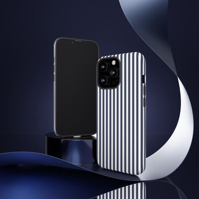 Tough Premium Navy Blue Stripes Phone Case Gift for Her - For Apple iPhone 16 Pro Max 16e iPhone 15 Pro iPhone Iphone 14 Plus 13 Pro 12 SE XR - Studio40ParkLane