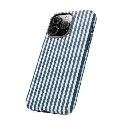 Tough Premium Teal Blue Stripes Phone Case Gift for Her - For Apple iPhone 16 Pro Max 16e iPhone 15 Pro iPhone Iphone 14 Plus 13 Pro 12 SE XR - Studio40ParkLane