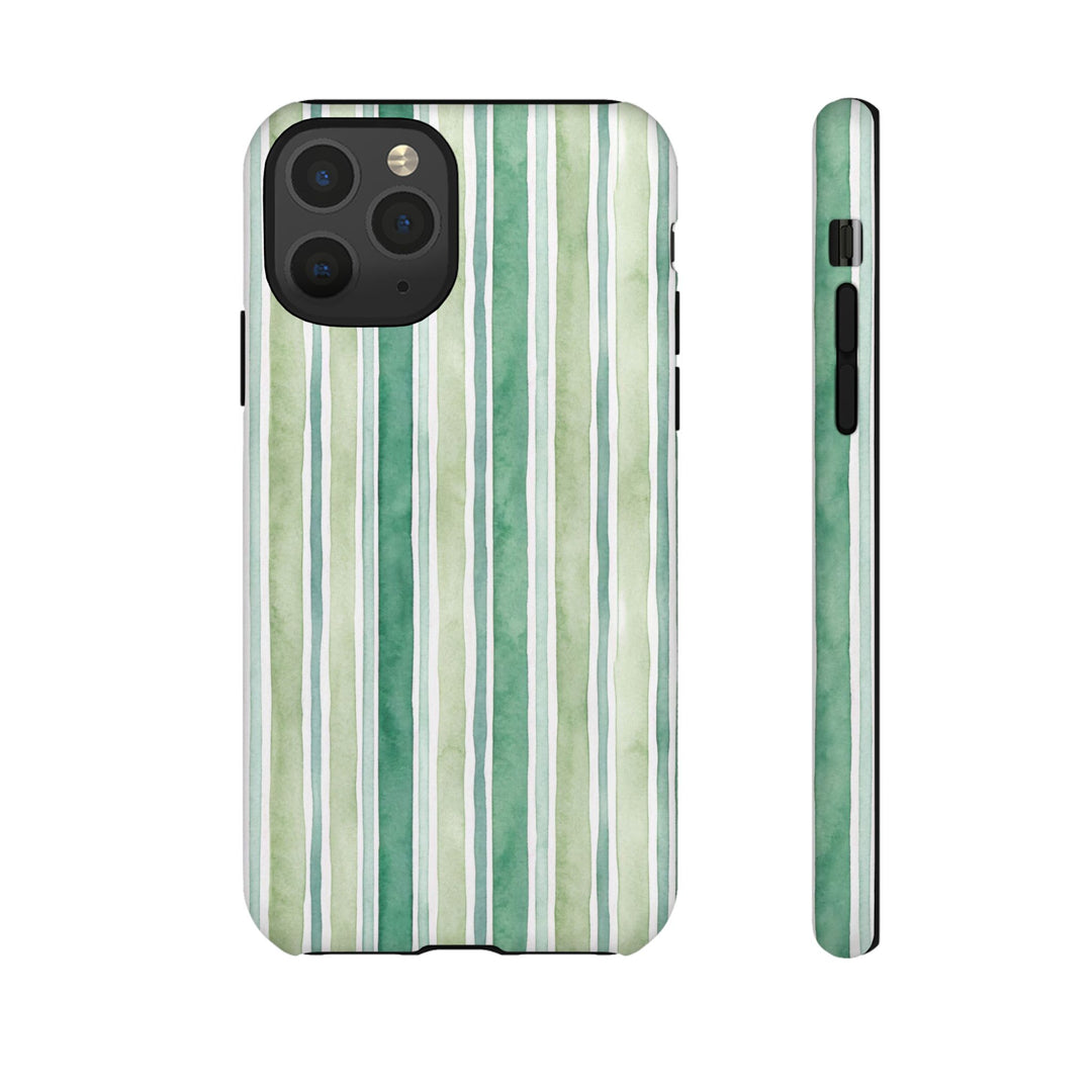 Aesthetic Tough Green Watercolor Stripes Premium Phone Case - For iPhone 17 Pro Max iPhone 16 Pro iPhone 15 Iphone 14 Plus 13 Pro 12 11 10 - Studio40ParkLane
