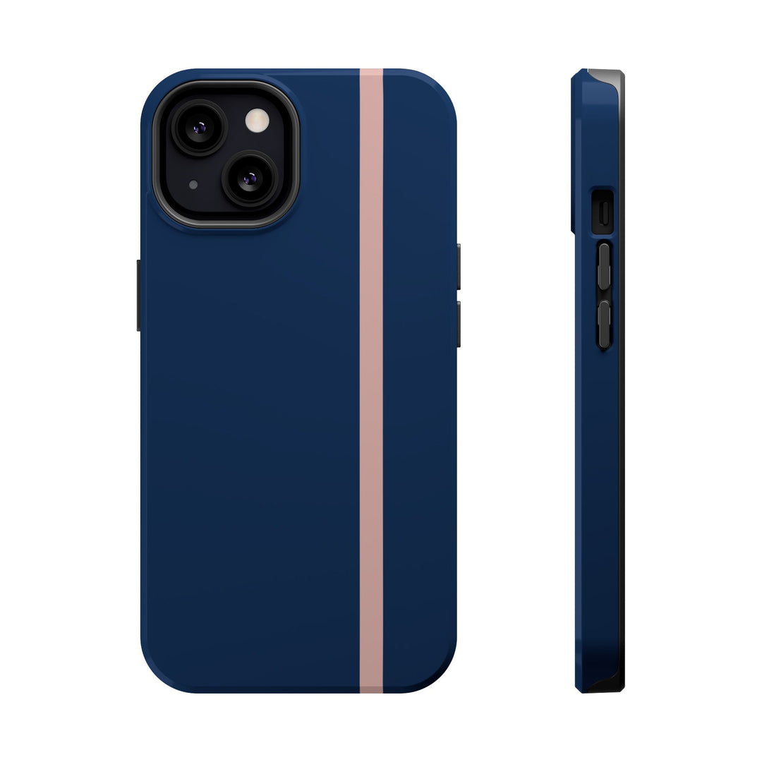 MagSafe Navy Blue Blush Pink Stripe Tough Phone Case iPhone 18 17 16 15 14 13 Pro Max Samsung Galaxy S26 Dual Layer Modern Luxury Cover - Studio40ParkLane