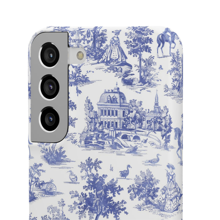 Sleek Snap Blue French Toile Cute Phone Case for iPhone 16 15 14 13 12 11 X Xs Max Xr Pro Plus Samsung Galaxy S24 S23 S22 S21 S20 Note Ultra