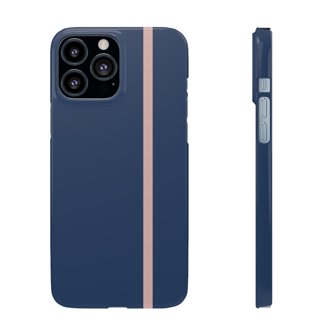 Sleek Navy Blue Pink Stripe Snap Phone Case for iPhone 18 17 16 15 14 13 Pro Max, Samsung Galaxy S26 S25 Ultra Lightweight Cute Phone Case - Studio40ParkLane