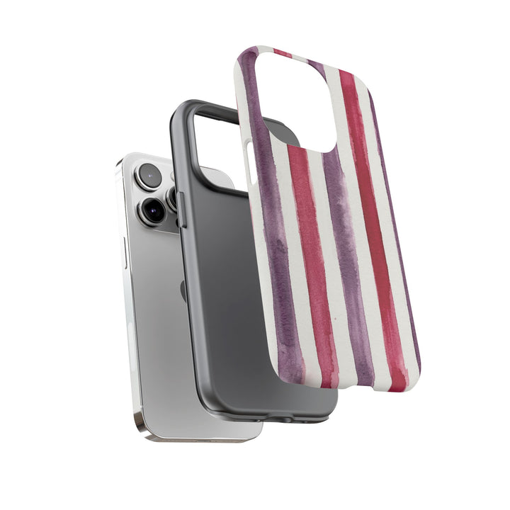 Tough Cute Wine Red Purple Stripes Phone Case, for IPhone 17 Pro Max | Iphone 17 Air, Iphone 16, IPhone 15, 14 13 12, Samsung Galaxy S26, S25, S24, S23 - Studio40ParkLane