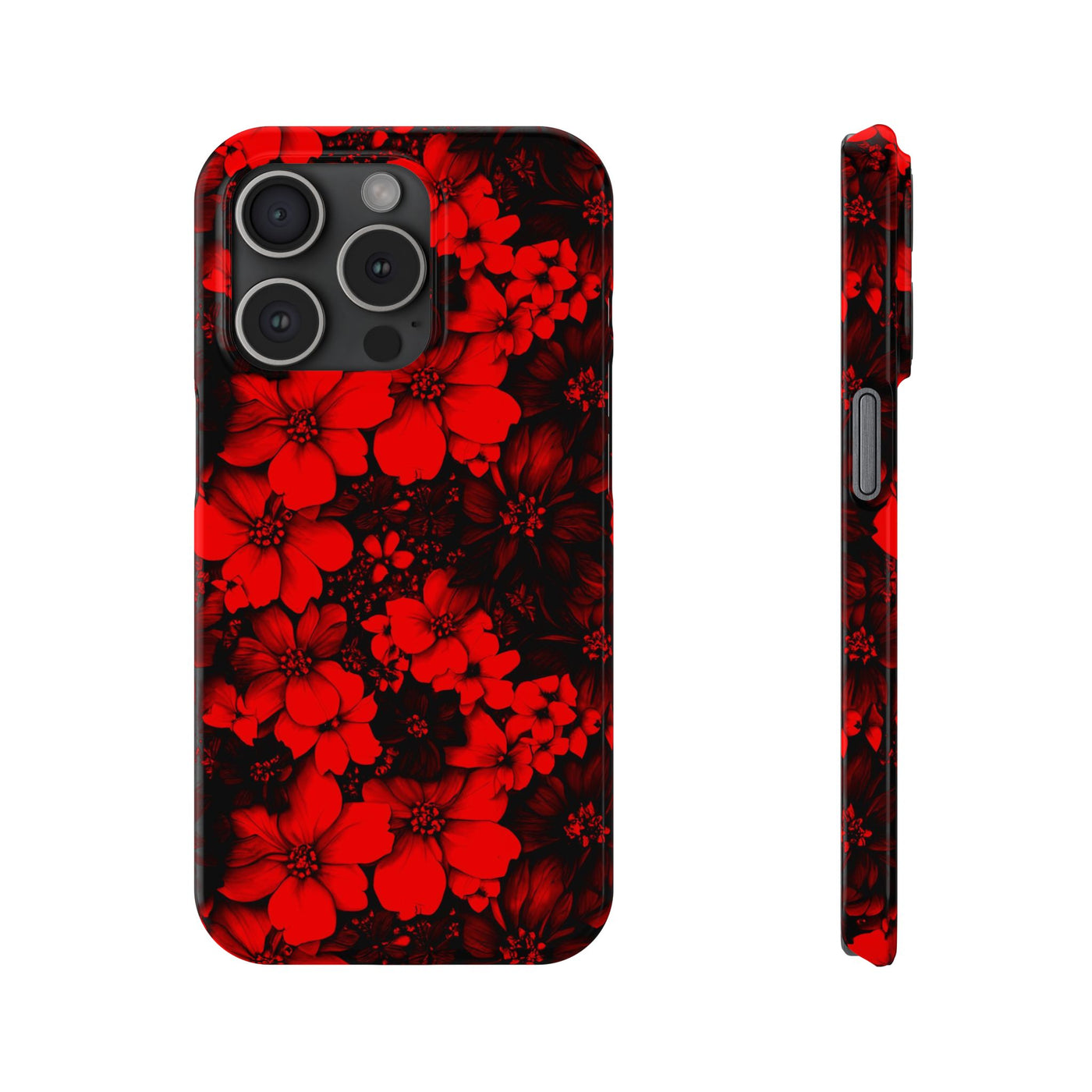 Slim Cute iPhone Cases - | iPhone 15 Case | iPhone 15 Pro Max Case, Iphone 14 Case, Iphone 14 Pro Max, Iphone 13, Red Black Flowers