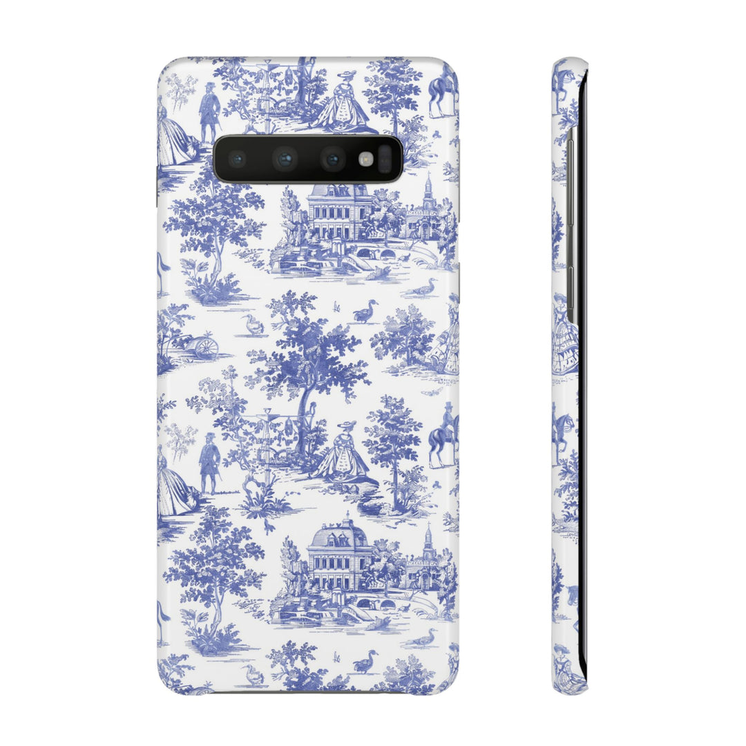 Sleek Snap Blue French Toile Cute Phone Case for iPhone 16 15 14 13 12 11 X Xs Max Xr Pro Plus Samsung Galaxy S24 S23 S22 S21 S20 Note Ultra