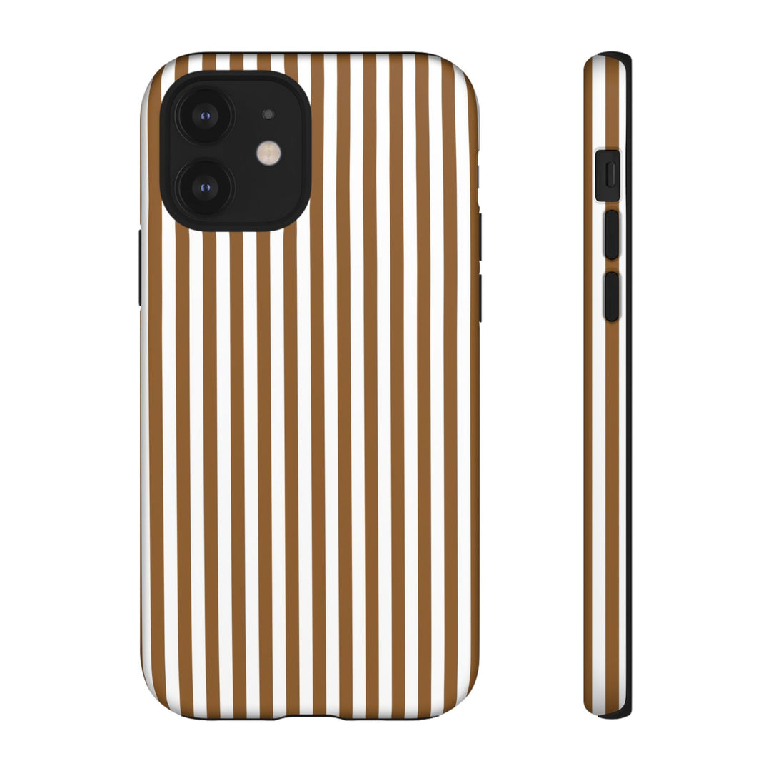 Tough Premium Mocca Brown Stripes Phone Case Gift for Her - For Apple iPhone 16 Pro Max 16e iPhone 15 Pro iPhone Iphone 14 Plus 13 Pro 12 SE XR - Studio40ParkLane